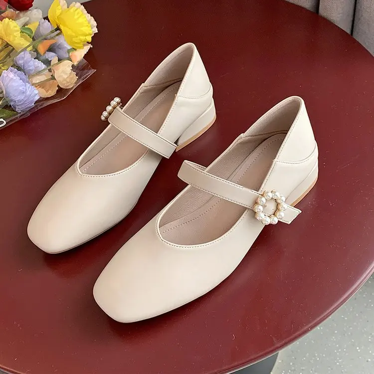 春と秋の新しい女性用ローヒールメリージェーンシューズ、デイリー無地スクエアトゥ、女性用オフィスシングルシューズ、ボンバス・デ・ムヘーレス