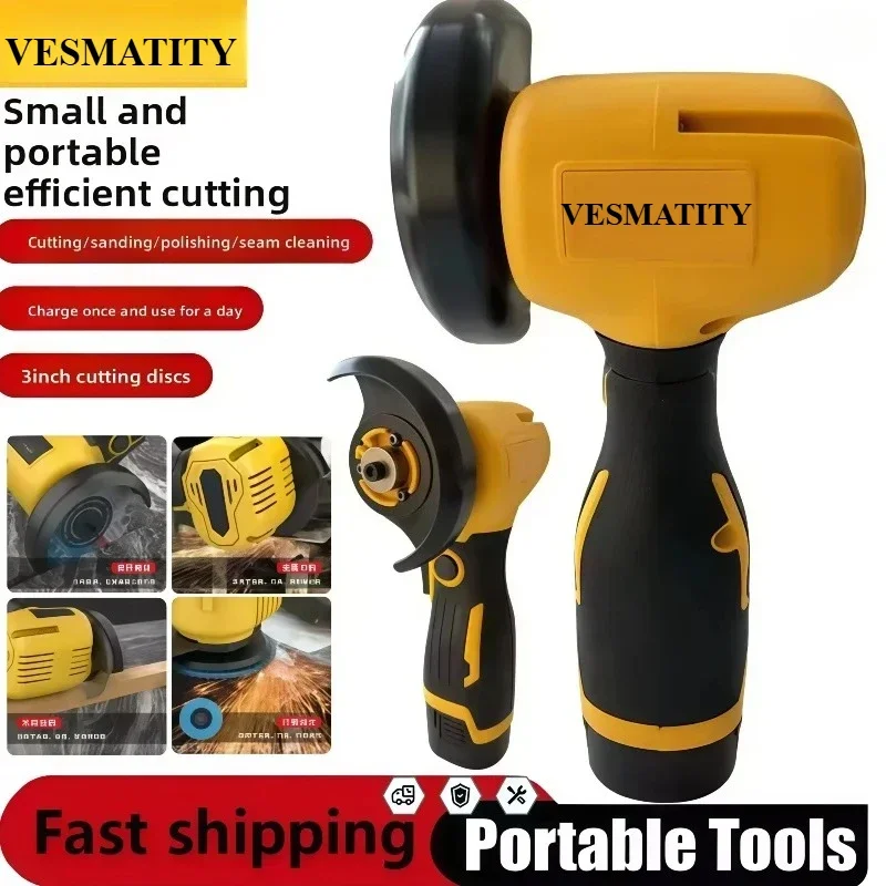 Handheld Mini Angle Grinder Cordless Grinding Polishing Cutter, Electric Power Tool Diamond Cutting Machine Fit for Home Repair