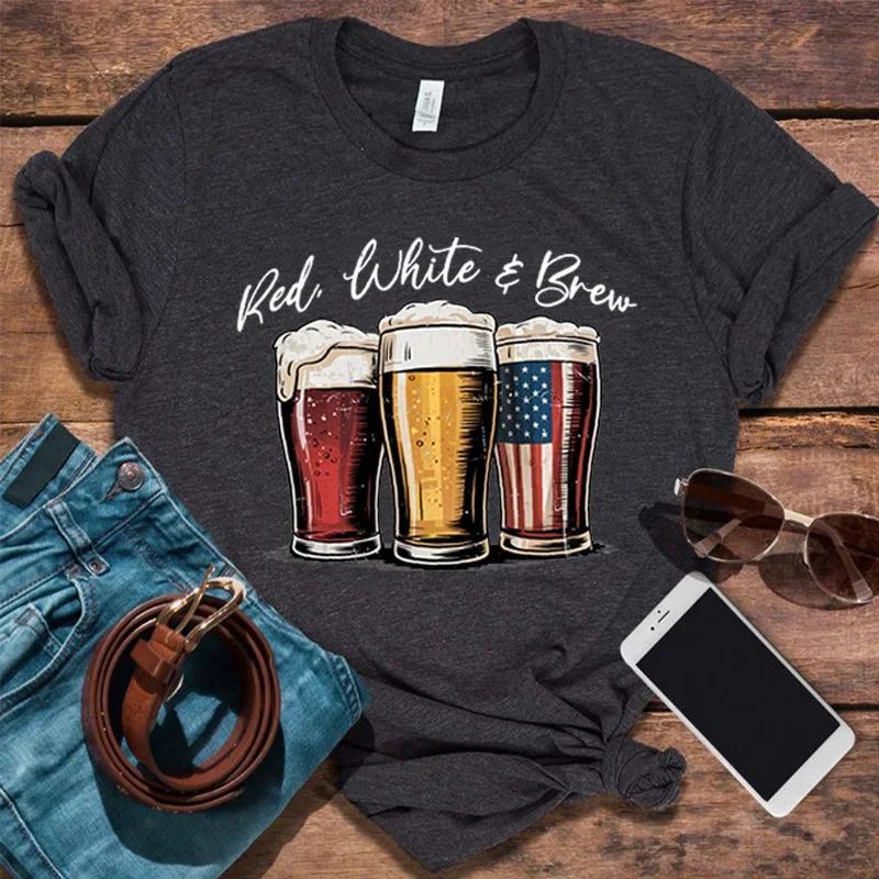 

Red White Independence Day Beer Shirt 4th of July Graphics for Beer Lovers Independence Day Tshirt m