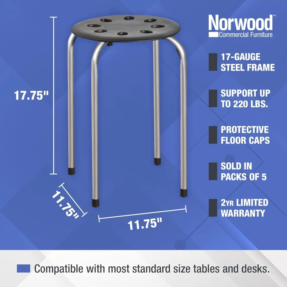 Stacking Stools, 17.75" Standard Height Portable Nesting Office and Classroom Stools, Pack of 5, School Chairs