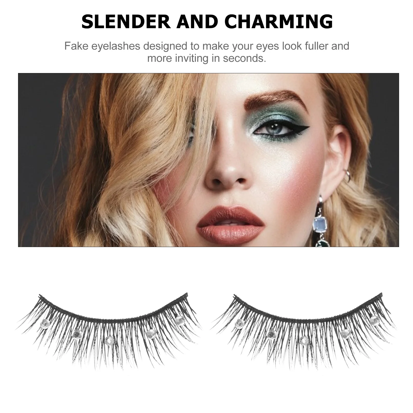 

Women Eye Lashes Fake Eyelashes Rhinestone Makeup Lashes Dense Performance Party Lash Flutter Bigger Eyes Design