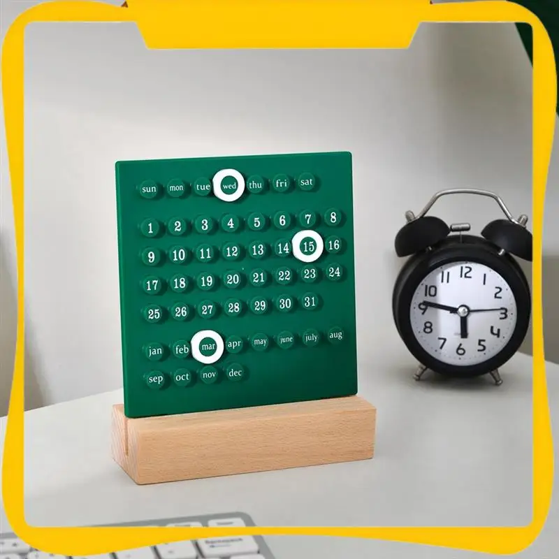 

Wooden Desk Calendar Perpetual Calendar Retro Home Unique Gifts,Month Date Display, Desk Decorations For Office Easy To Use Blue