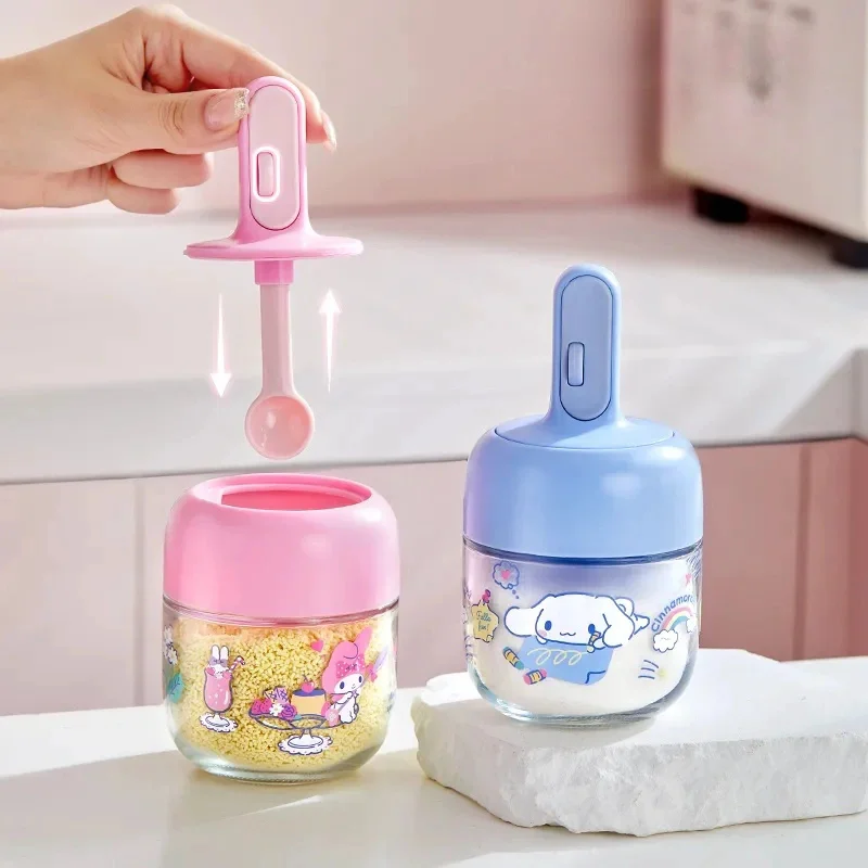 MINISO Hello Kitty Scalable Condiment Bottles Kawaii Kuromi Kitchen Salt Shaker Cartoon My Melody Spices Jars Cute Seasoning Jar