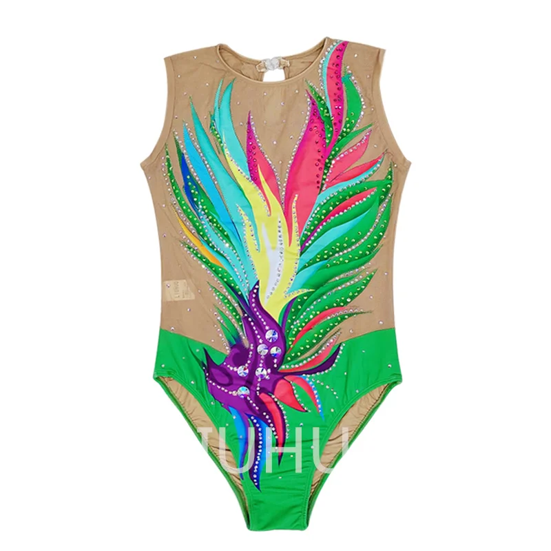 LIUHUO Customize Green Color Synchronized Swimming Suits Professional Girls Training Competitive Leotards