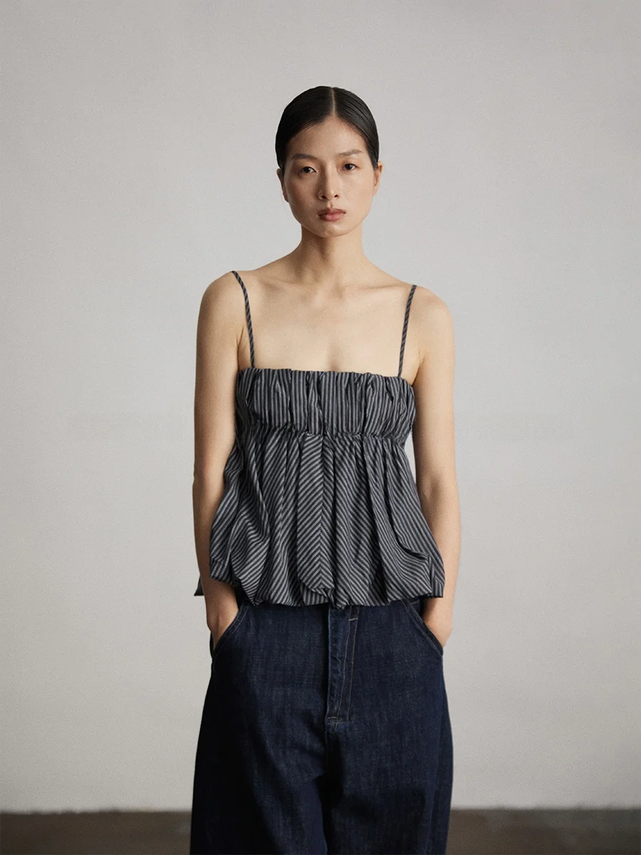 

Женская свободная блузка на бретельках с шелковым полосатым узором в стиле ретро, средней длины, летняя повседневная одежда