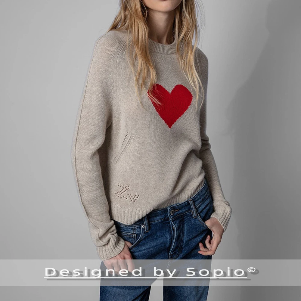 

Heart Cashmere Knitted Sweater Women Autumn Winter O-Neck Fashion Sweaters Long Sleeve Vintage Pullover Tops 2025
