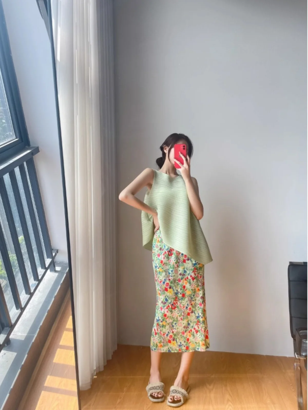 

Юбка-миди из ледяного шелка с цветочным принтом, женская летняя тонкая повседневная газовая юбка трапециевидной формы, пляжная юбка-миди, корейская юбка для поездок на работу