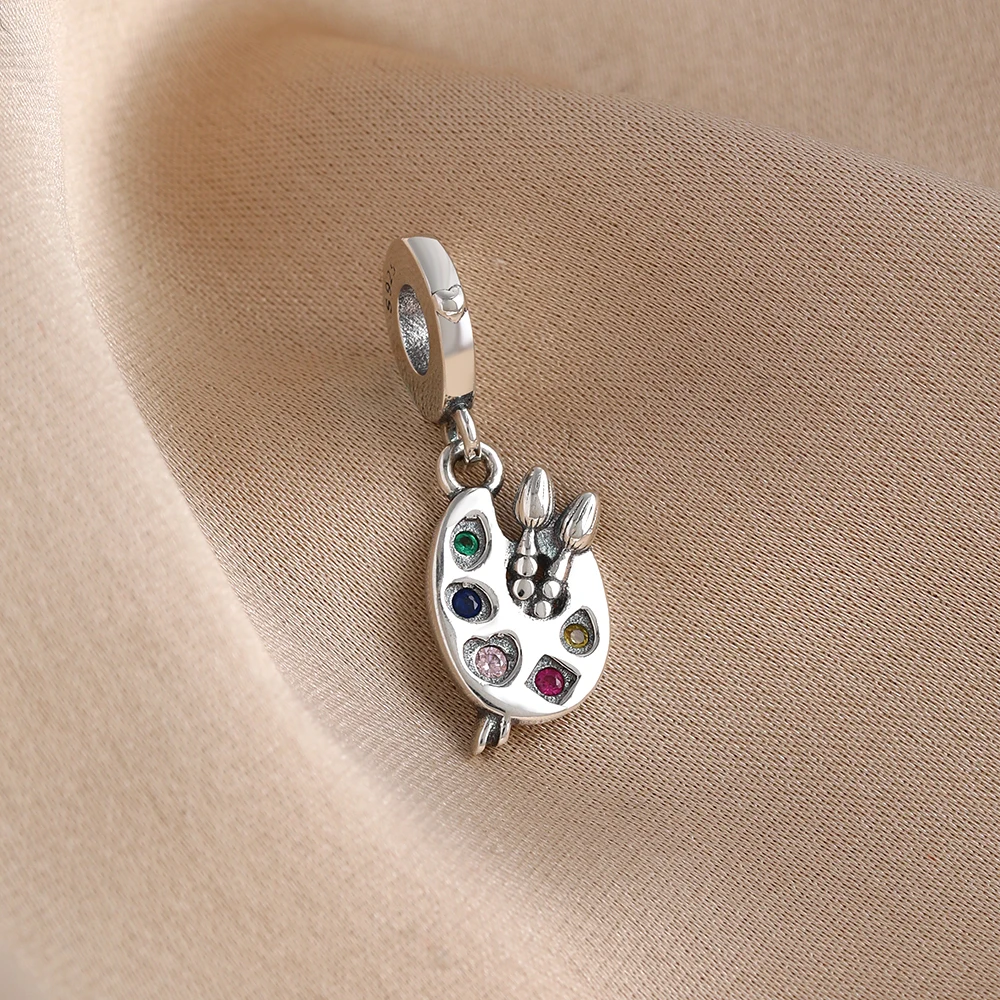 New S925 Silver Pink Motorcycle Water Cup Painting Plate Cake Rainbow Pendant,Suitable for Bracelet Necklace DIY Women's Jewelry - view 4