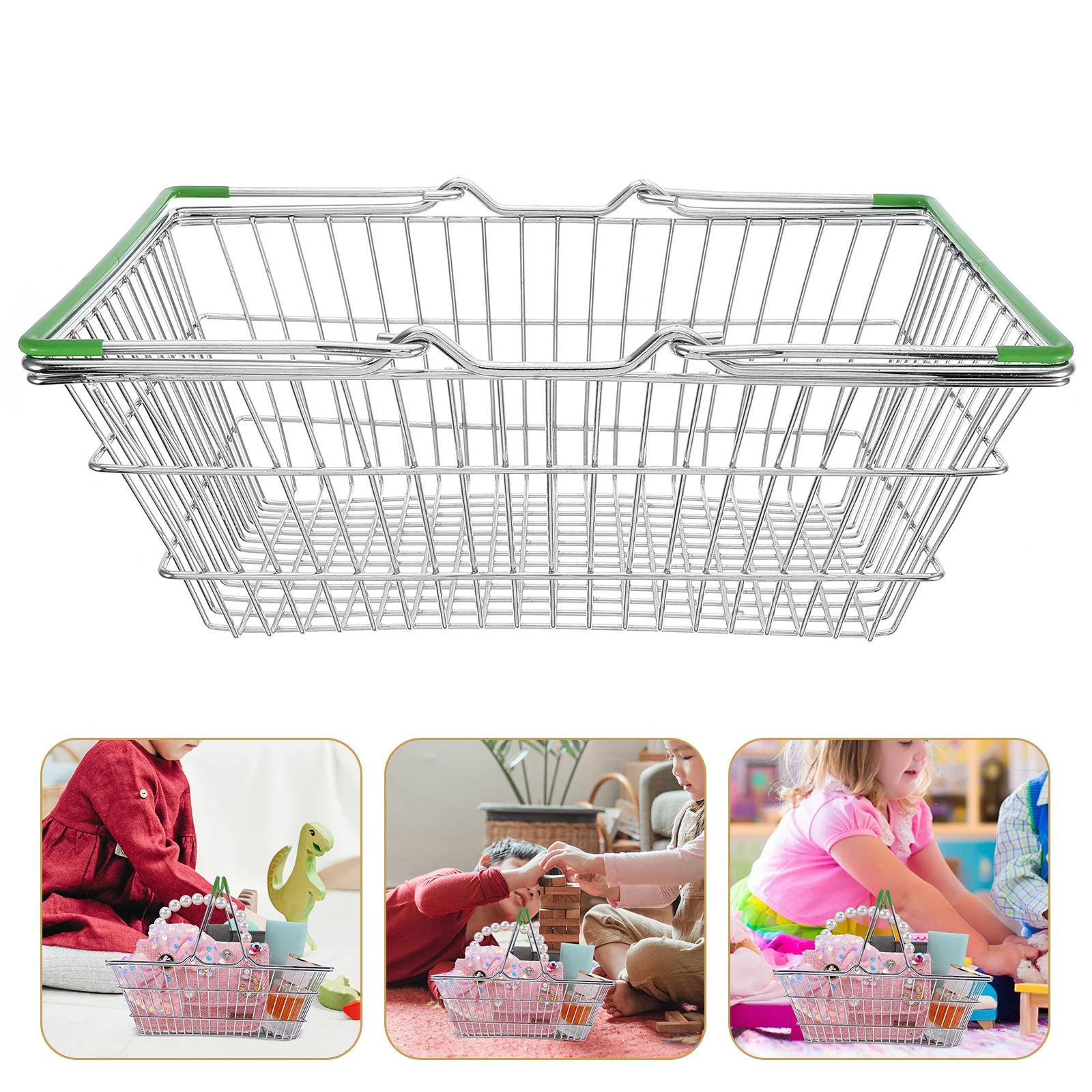 

Mini Shopping Basket for Kids Iron Storage Basket Durable Compact Design Handle Pretend Play Portable Organizer