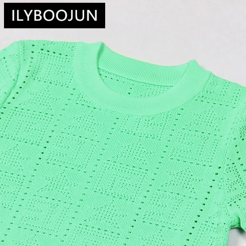 Spot Summer 2024 New Women's Cutout Fashion Classic High Quality Short Sleeve T-shirt Tops Knitwear