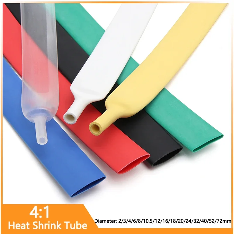 1/5/10M 4:1 Heat Shrink Tube With Glue Thermoretractile Heat Shrinkable Tubing Dual Wall Diameter 4 6 8 12 16 20 24 40 52 72mm