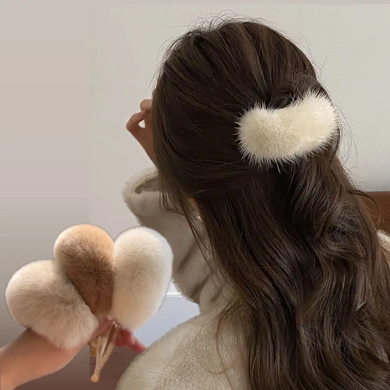 Clip de pico de pato peludo para mujer, horquilla para el pelo de conejo, pinzas para el pelo de felpa, flequillo de piel sintética elegante, Clip LATERAL, accesorios para el cabello 2024