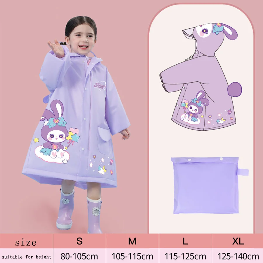 A boy girl casual cute unicorn print waterproof hooded raincoat, long sleeve zipper hooded poncho, children\'s raincoat outdoor