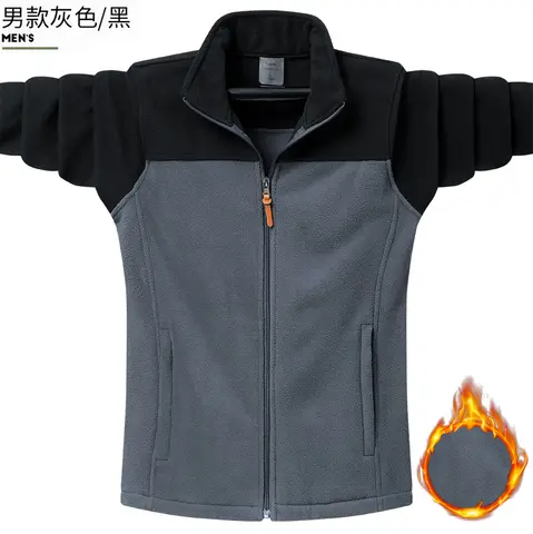 Couple Fleece Jacket Men Women 100% Polyester Warm Lamb Fleece Lined Stand Collar Zip Up Coat Plus Size M‑8XL Casual Outerwear F
