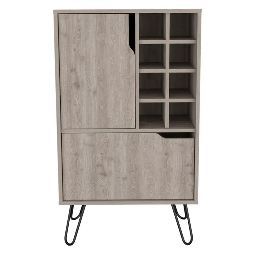 Gray Bar Cabinet w/ Chrome Legs & 8-Bottle Wine Rack, Single Door Storage, Compact Home Bar, 40.9