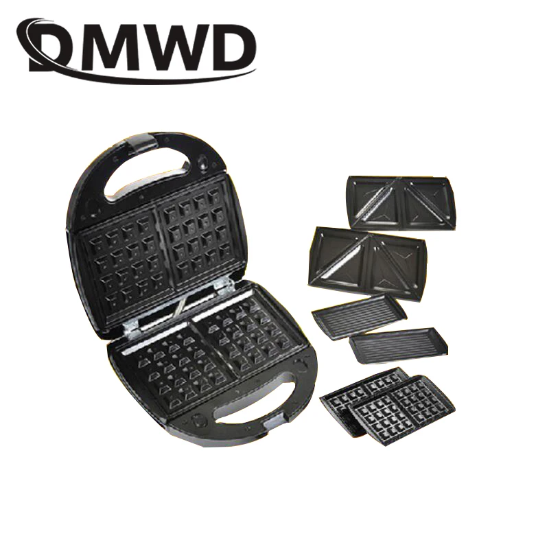 DMWD 3 in 1 Electric MINI Egg Waffle Sandwich Maker Grilling Plates Breakfast Baking Machine Panini Toaster Bread Frying Pan EU