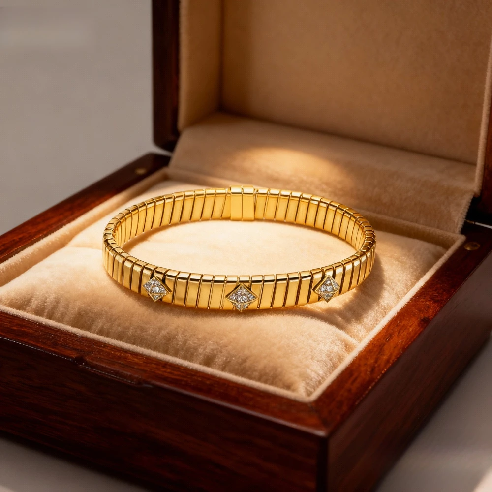 

2025 Trendy Jewelry Elastic bracelet rose gold rivet niche light luxury diamond inlaid personalized gold bracelet for women