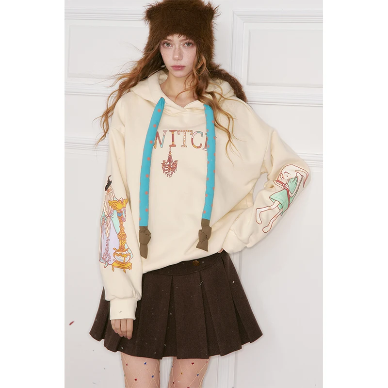 ELFSACK Women's Y2K Oversized Hoodie with Cartoon Character Graphic Print, Cute Drawstring Sweatshirt for Daily Streetwear