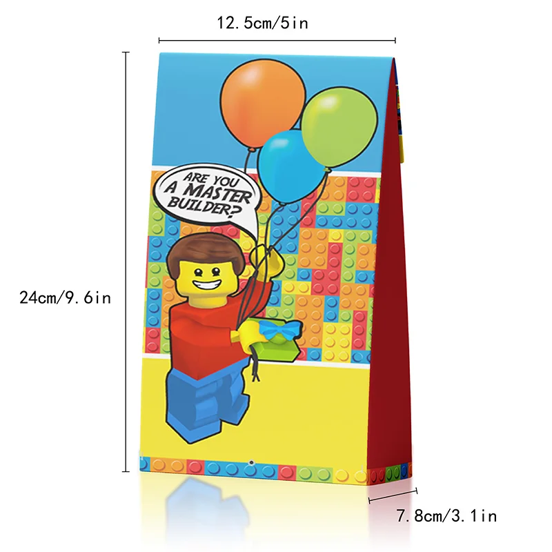 8Pcs Building Block Favor Bags Bricks Candy Treat Paper party Bags Goodie Gift Bags for kids Birthday Party Decoration Supplies