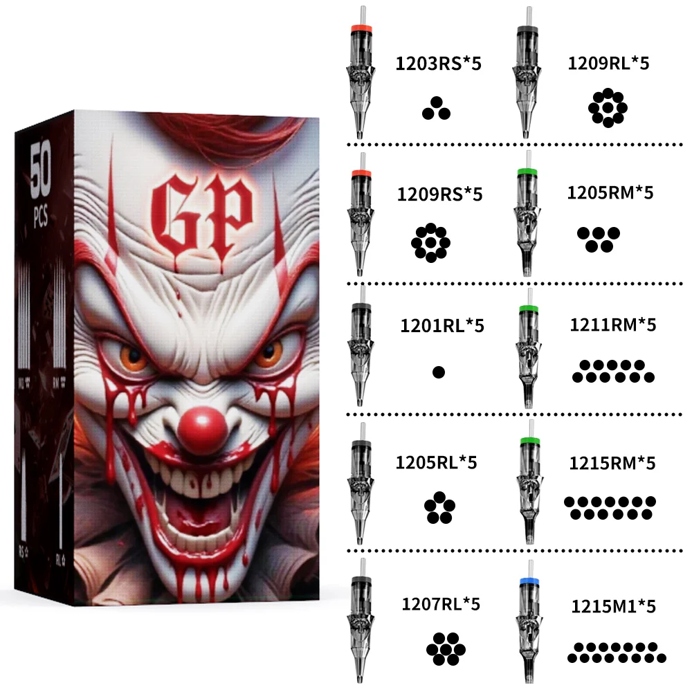 

Иглы для татуировки Gold Plume, 50 одноразовых игл разных размеров (RL, RS, RM, M1), с защитным колпачком. Необходимые принадлежности для начинающих и профессиональных тату-мастеров.