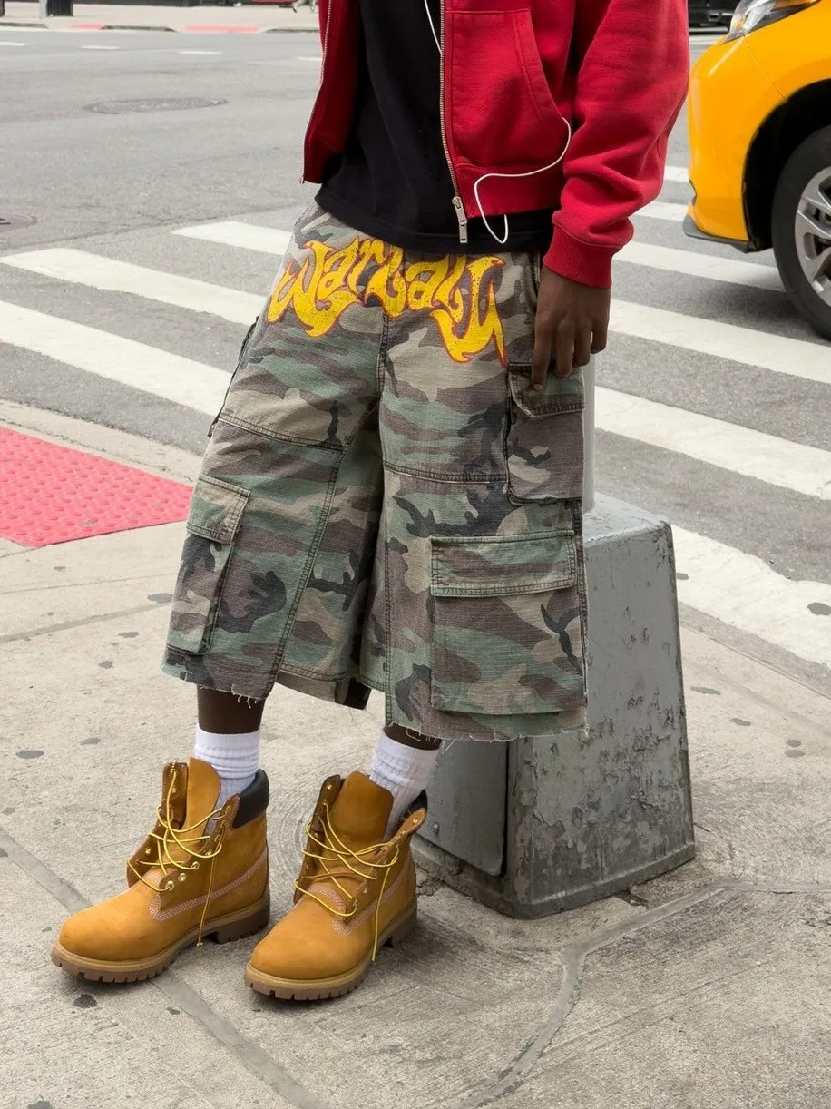 Casual Camouflage Print Workwear Shorts Men's Fashion Street Style Seven-Foot Pants Low Waist Drawstring Cotton Spring Summer