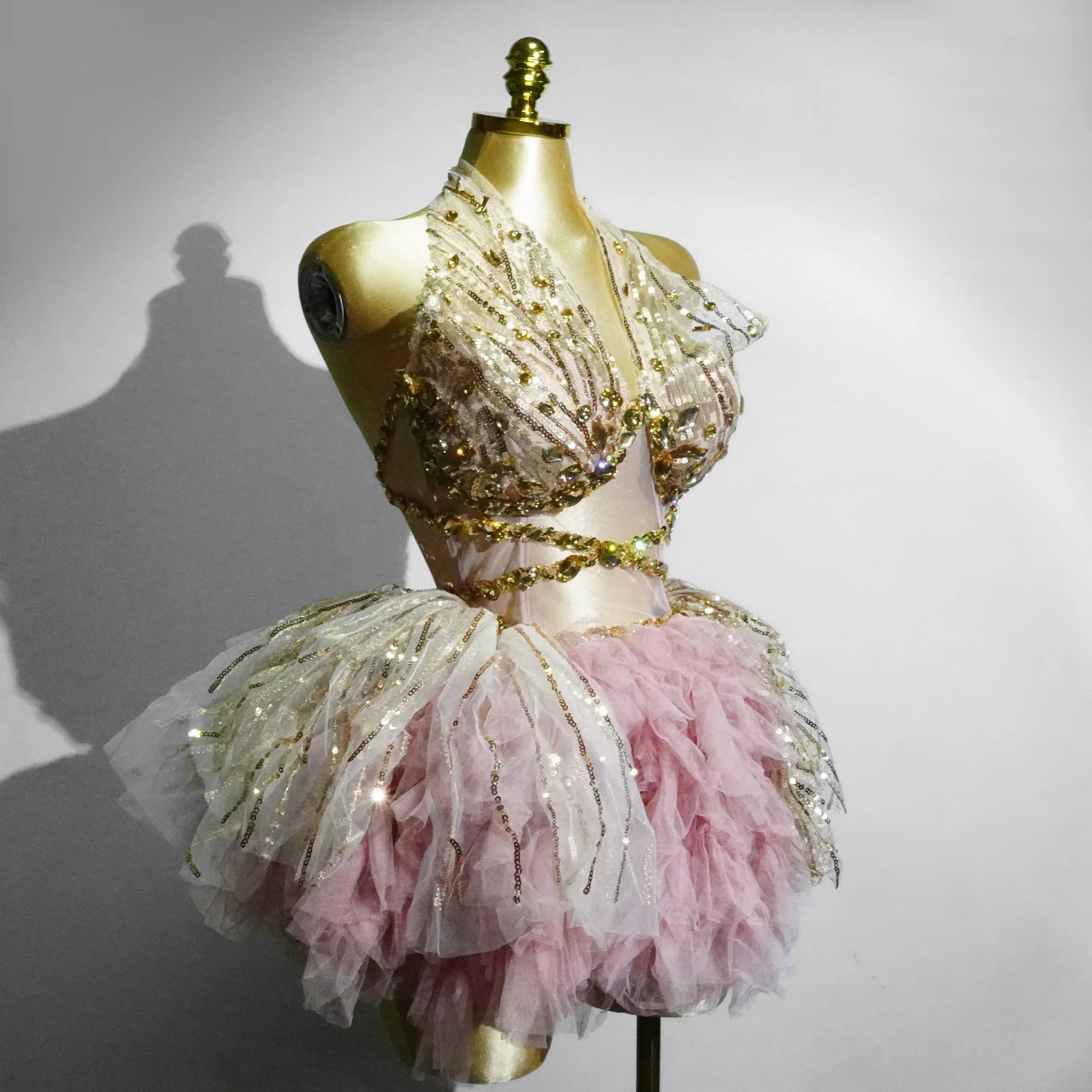 A Sexy BacklessDress Golden Crystal Transparent Dress For Women Party Club Wedding Birthday Celebrity Ball And Drag QueenOutfits