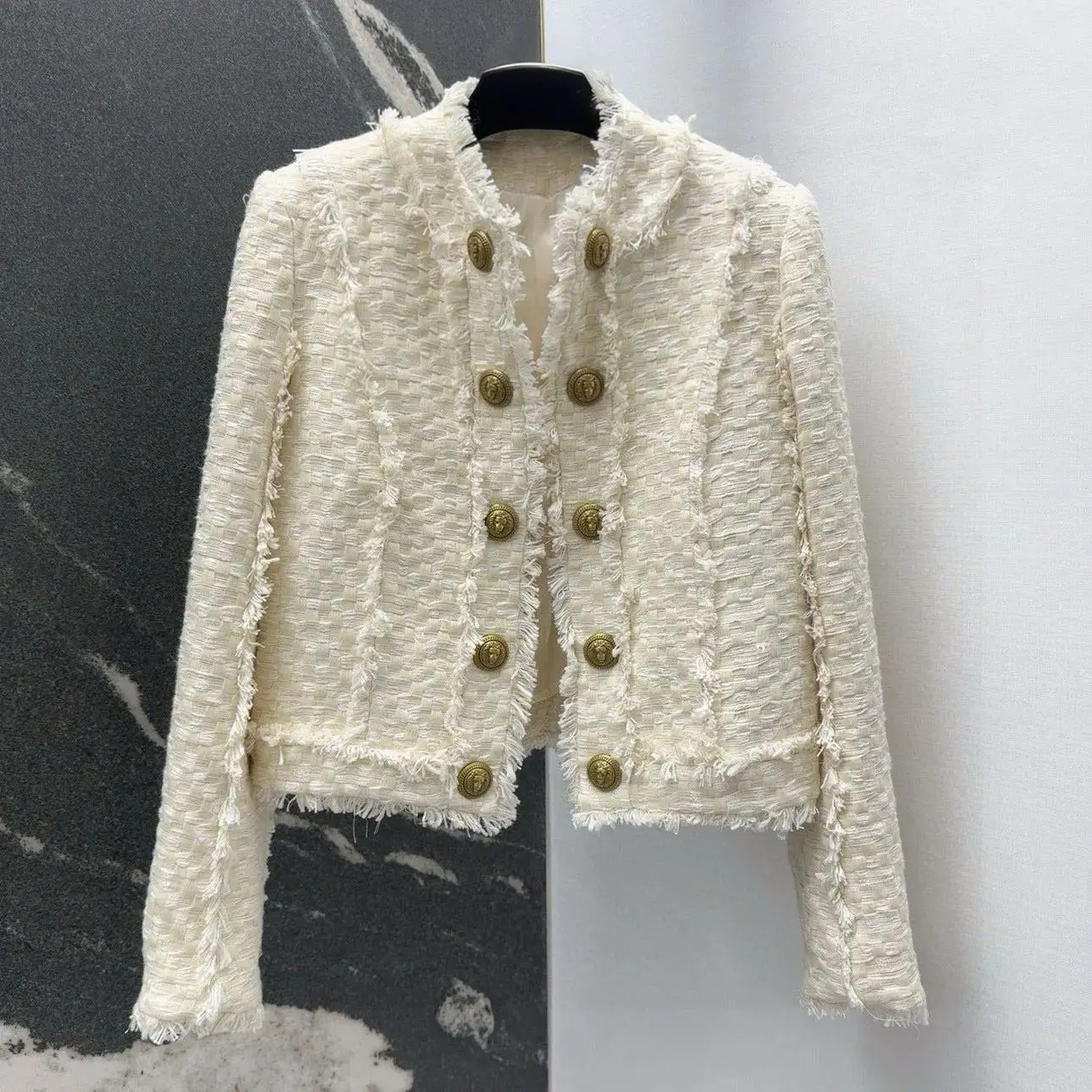

Double-Breasted Woven Tweed Jacket Autumn Winter 2025 Three-Dimensional Texture Exquisite Noble Temperament Fashionable Outerwea