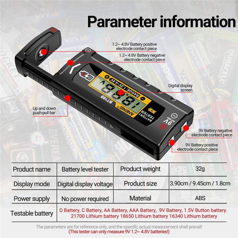 BT167 BT169 Digital Battery Testers Detector Multifunctional Quickly Measure Battery AA/AAA/C/D/9V/1.5V Button Cell Measurement