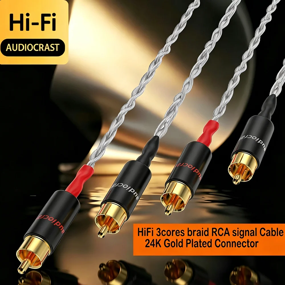 HiFi 3AG Single Crystal Silver RCA Interconnect Cable Gold Plated Plug HiFi Audio Cable for Amplifier CD Player Sound System