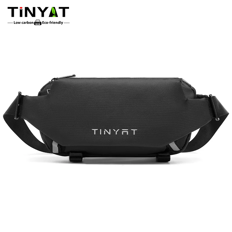 TINYAT Men's Casual Waist bag Large Capacity PU Chest Bag Bicycle Bag for Outdoor Travel and Riding