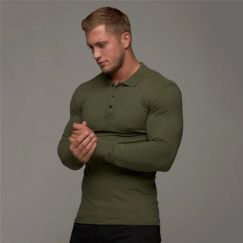 Nuova Camicia di Marca di Polo Mens Casual Moda Traspirante Poloshirt di Cotone di Polo della Maglietta Degli Uomini di Affari Manica Lunga di Alta