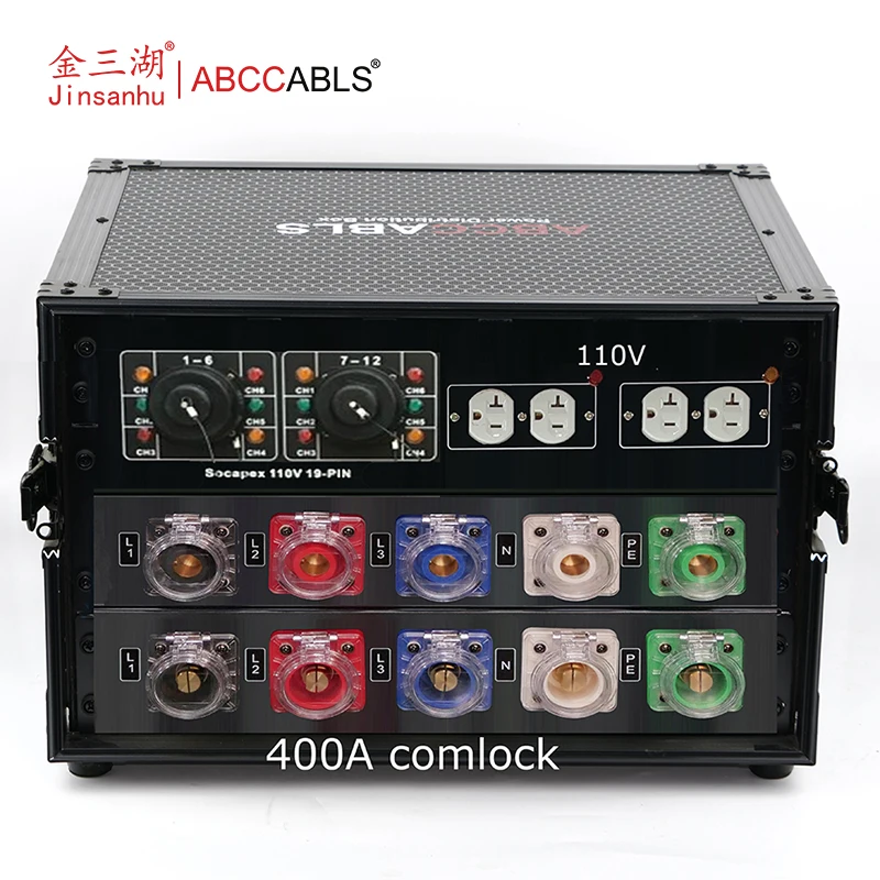 ABCCABLS 400A 3-Phase Comlock Power Distro Box 110V 6-Socket Socapex 19Pin Stage Power Distribution System for Concerts Live