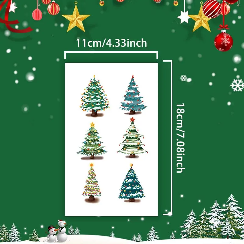 3 قطع من ملصقات الوشم المؤقت لشجرة عيد الميلاد، تدوم طويلاً ومقاومة للماء، مناسبة للوجه والذراع، ديكور منزلي للعطلات #2