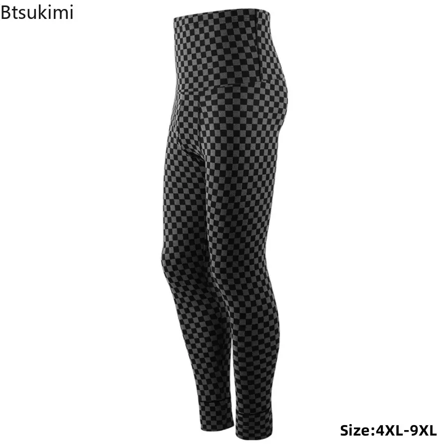 Plus Size 9XL Men's Warm Underwears Stretchy Slim Leggings Fleece High Waist Design Autumn Winter Men Thermal Underwear Bottoms