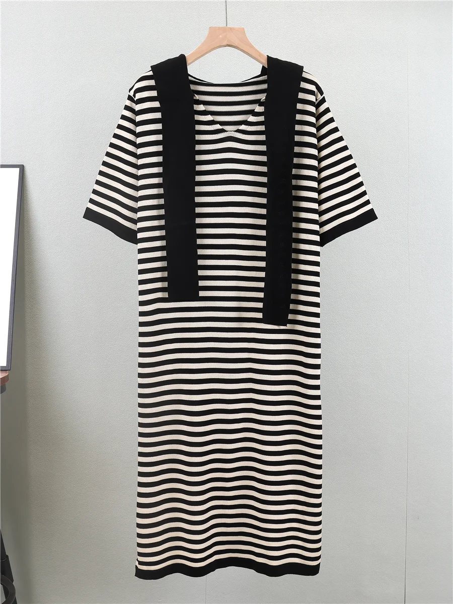 Herfst Winter Losse Afslankende Capuchon College Sle Casual Gebreide Dr mid Lengte Slit Damesrok A-lijn Gestreept Patroon