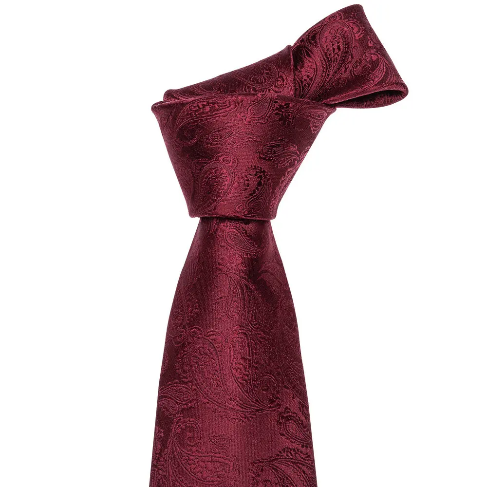 Exquisite Rust Red Silk Ties For Men Designer Pasiley High Quality Handkerchief Cufflinks Set Wedding Party Business Barry.Wang