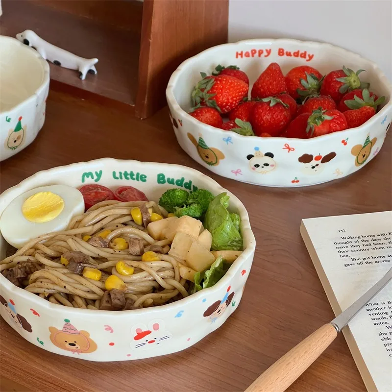 

Handmade Ceramic Deep Plate Cute Cream Matte Pasta Plate Salad Breakfast Fruit Plate Tableware Kitchen