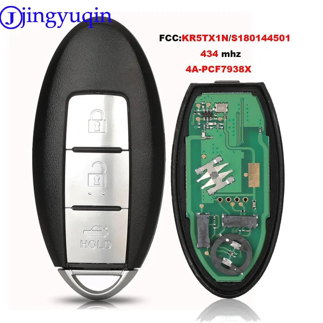 

jingyuqin 3 Buttons Smart Remote Key 433Mhz 4A/PCF7938x Chip For Nissan Altima 2019 Control Full Key