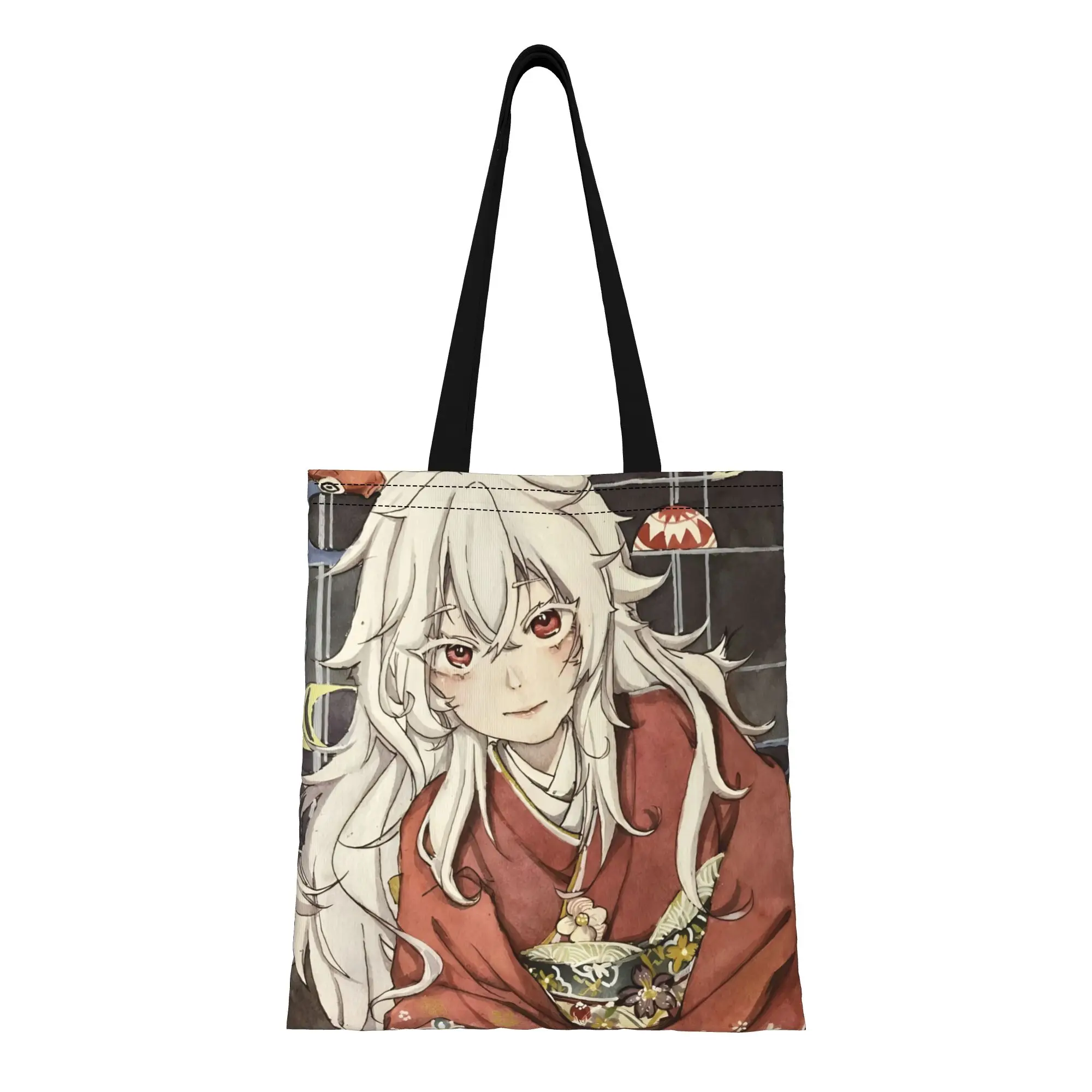 1PC Large Capacity Red Eye Watatsumi Summer Time Rendering Canvas Tote Bag Foldable Chic Pattern No Closed Design
