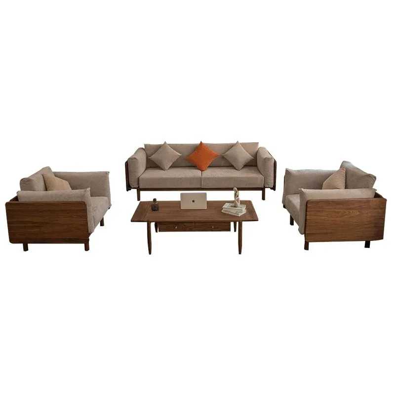 Nordic Japanese modern minimalist black walnut sofa