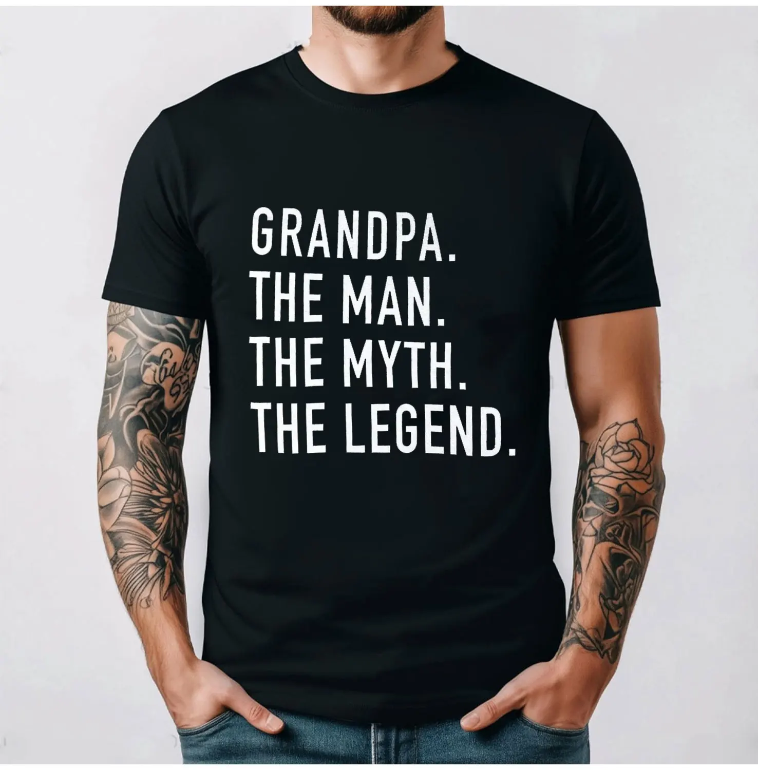 Funny Grandpa Gift T-Shirt The Man The Myth The Legend Simple Letters Printed T-shirt Tops Casual Style Crewneck Short-sleev