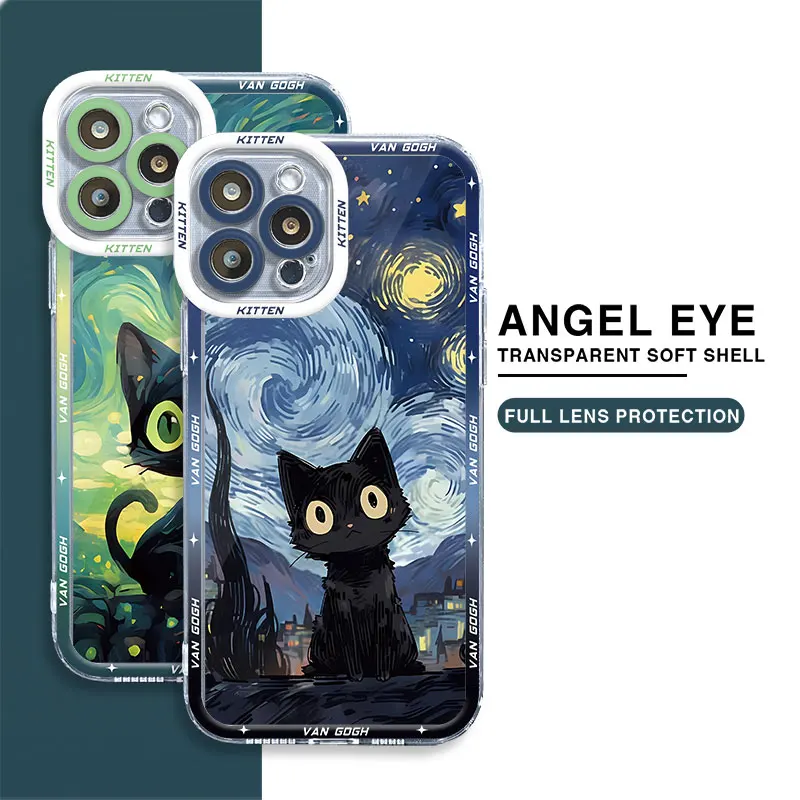 Van Gogh Art Cat Phone Case for Motolora Moto G32 G73 G71 G22 Edge 40 5G G52 G72 Transparent Soft Back Cover