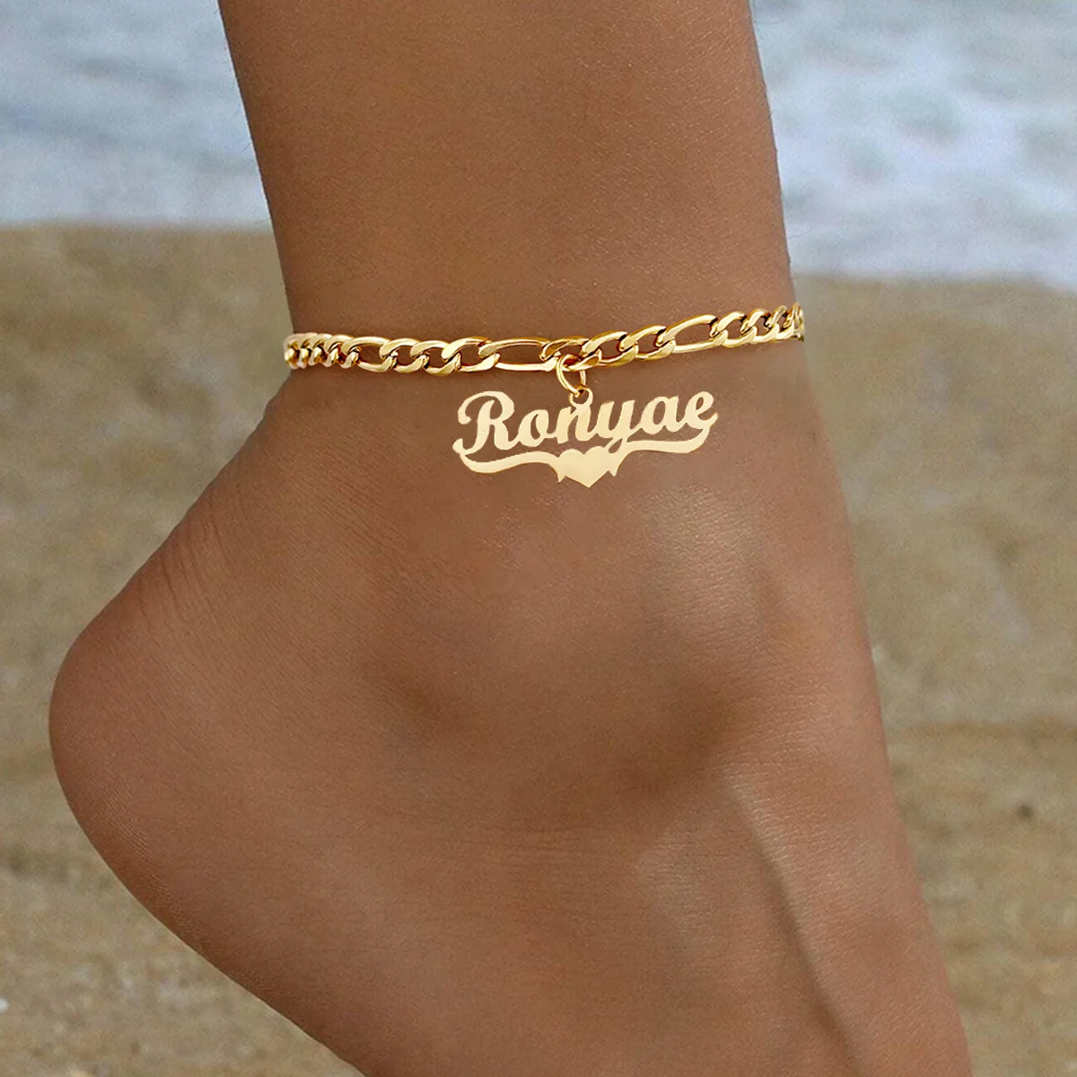 Custom Name Anklet Personalize Love Ribbon Nameplate Pendant Cuban Chain Ankle Bracelet Women Sexy Fashion Figaro Chain Jewelry