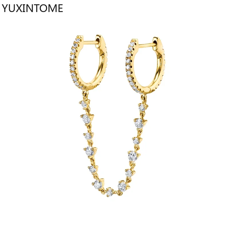 Women's 925 Silver Crystal Chain Tassel Dangle Earrings