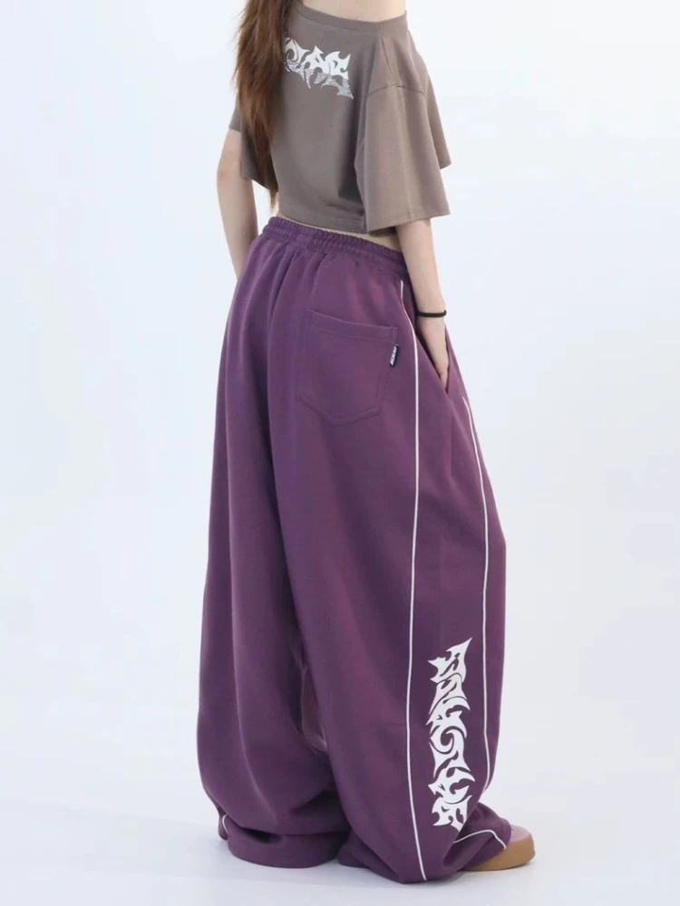 

HOUZHOU Vintage Y2k Sweatpants Women Purple Hip Pop Grunge Oversized Sports Pants Black Casual Streetwear Wide Leg Trousers