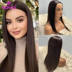 U Part Wig Human Hair U-Shape With Clips 150 180 Density Chocolate Dark Brown Ombre Blonde Breathable European Real Hair Wig