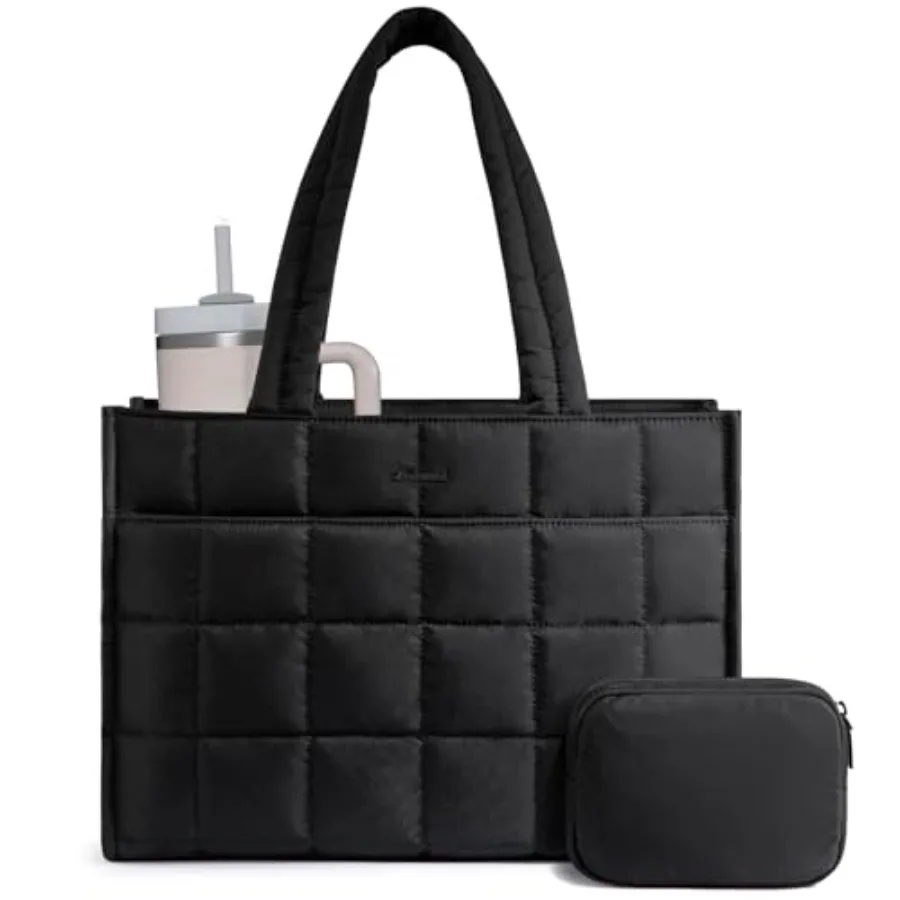 

Tote Bag for Women Puffer Work Handbag 17 Inch Laptop Purse for Nurse Teacher Large Quilted Travel Tote Shoulder Bag with Zippe