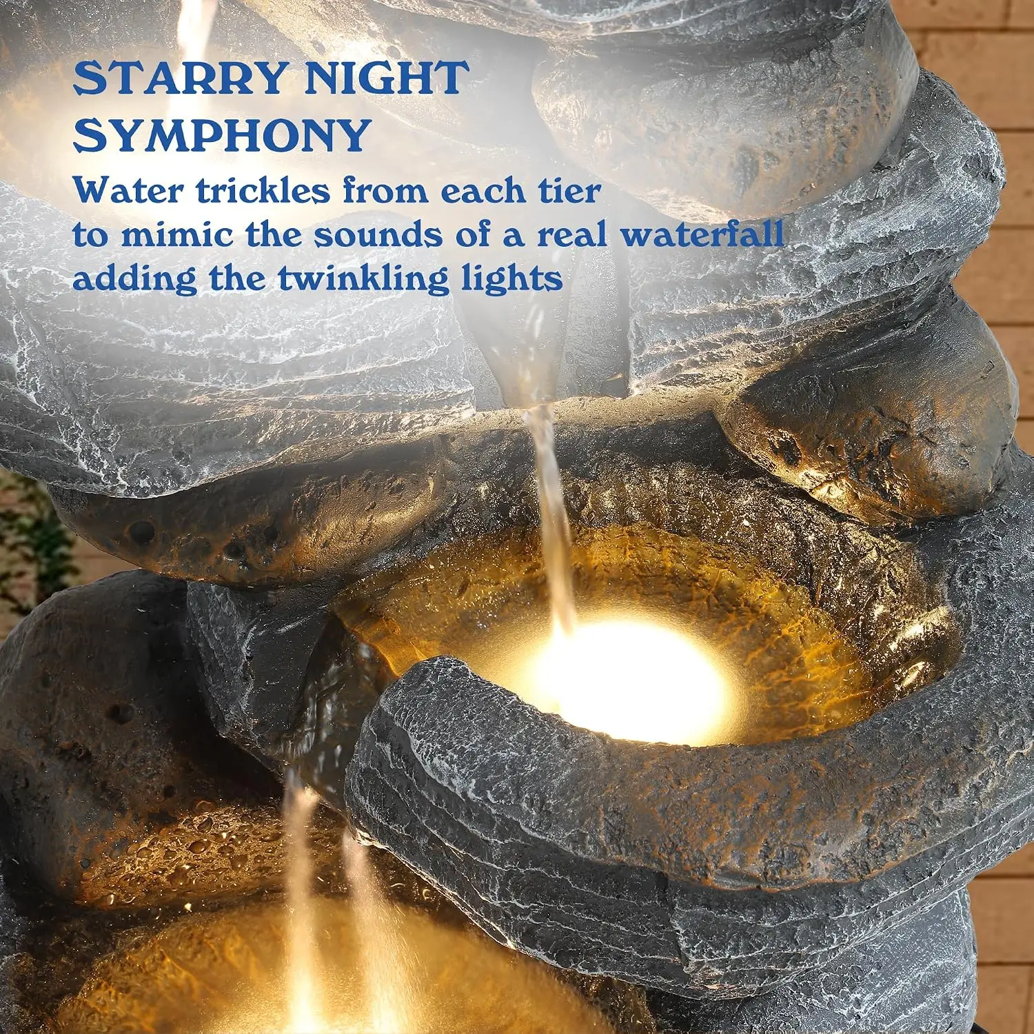5-Tier Outdoor Rock Water Fountain with Cascading Waterfall Feature for Garden, Patio, Yard, and Backyard Decoration