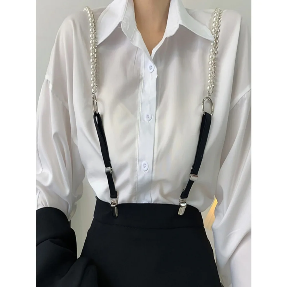 Women Faux Pearl & Rhinestone Clip Suspender Cute Cosplay Jewelry