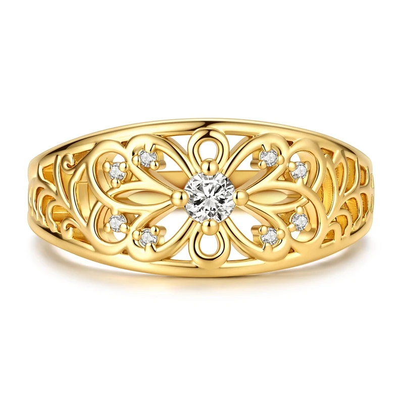 Original 925 Sterling Silver Gold Plated Openwork Vines Ring For Women Girls Jewelry Birthday Anniversary Gifts